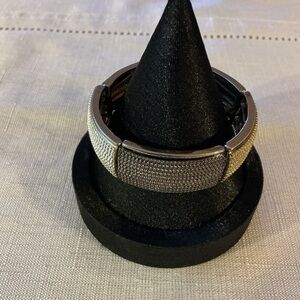 Three Tone Stardust Textured Gold and Silver Tone Statement Stretch Bracelet